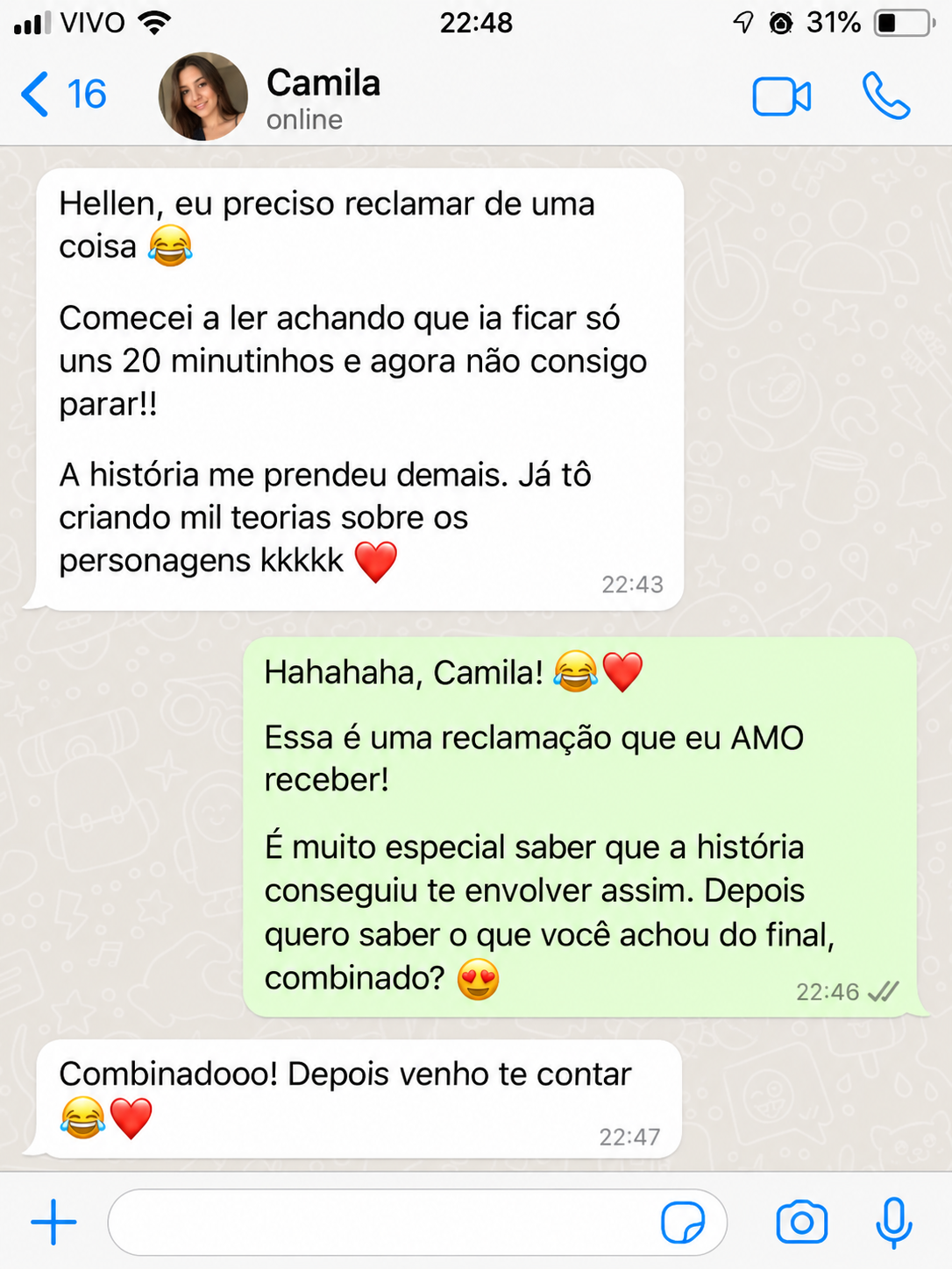 Conversa de Camila com a Biblioteca Hot