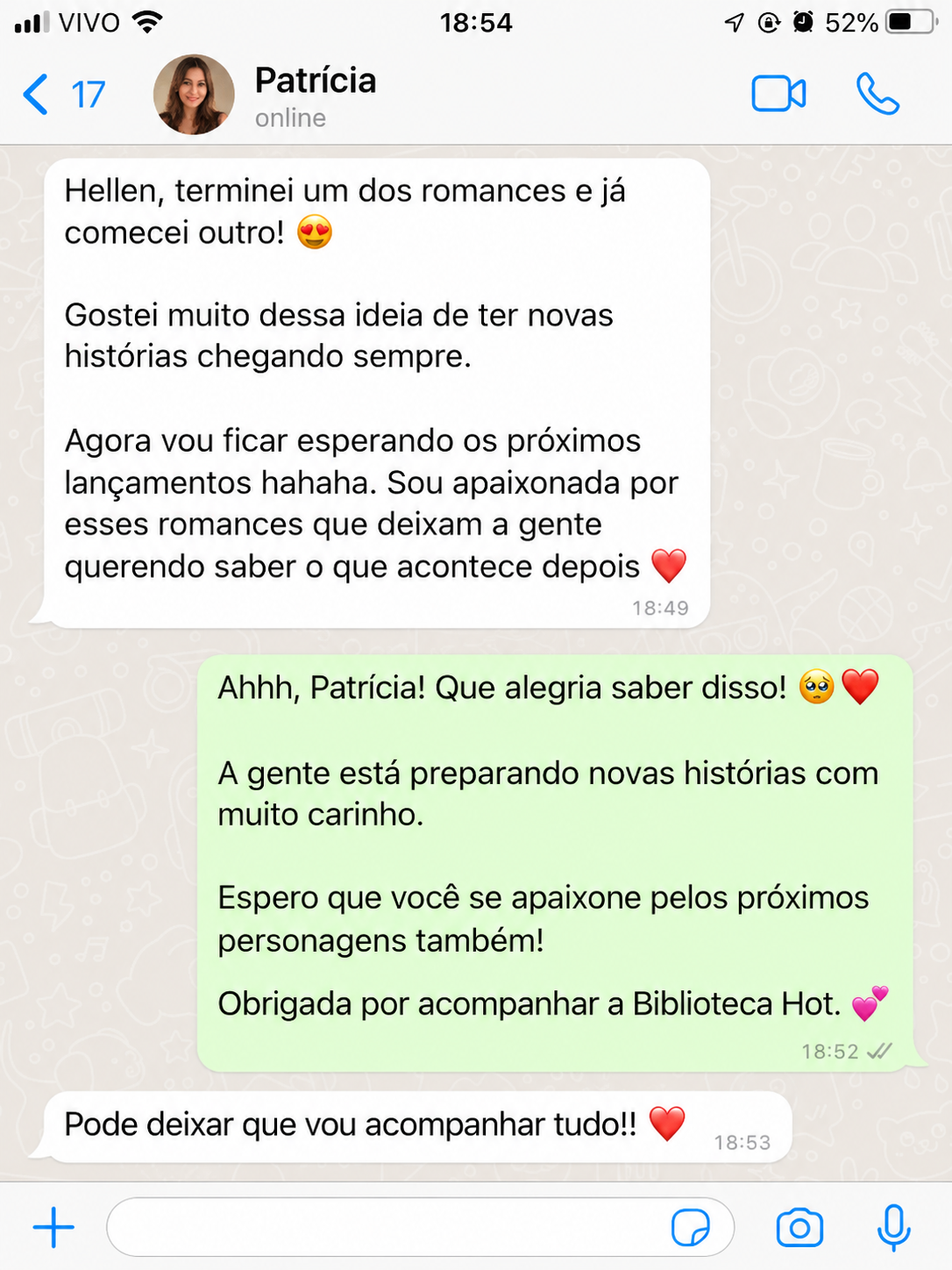 Conversa de Patrícia com a Biblioteca Hot